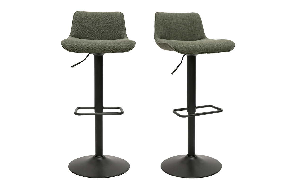 Sgabelli da bar regolabili girevoli a 360 in tessuto verde kaki e metallo nero (set di 2) BOOST