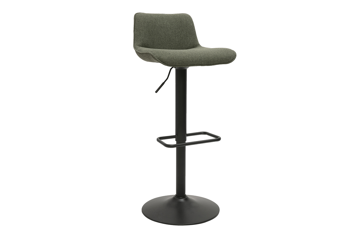 Sgabelli da bar regolabili girevoli a 360 in tessuto verde kaki e metallo nero (set di 2) BOOST