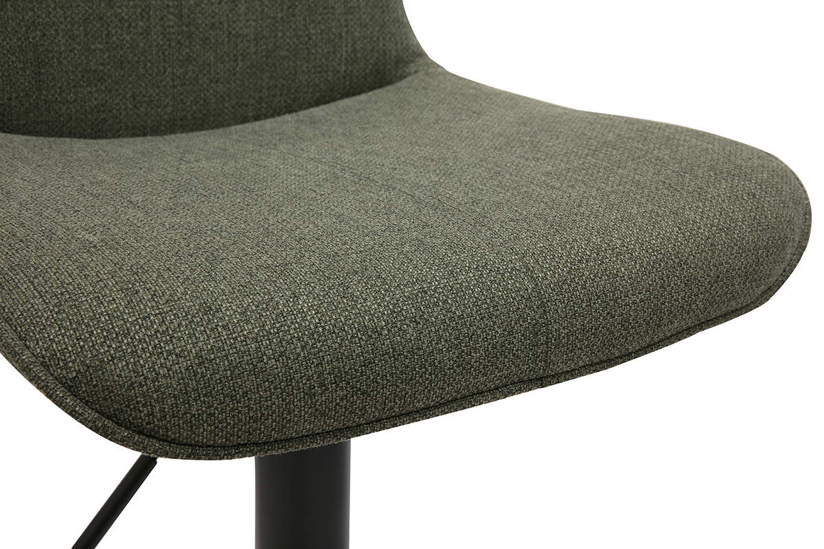 Sgabelli da bar regolabili girevoli a 360 in tessuto verde kaki e metallo nero (set di 2) BOOST