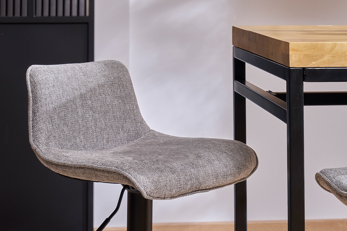 Sgabelli da bar regolabili girevoli a 360� in tessuto effetto velluto testurizzato grigio e metallo (set di 2) BOOST