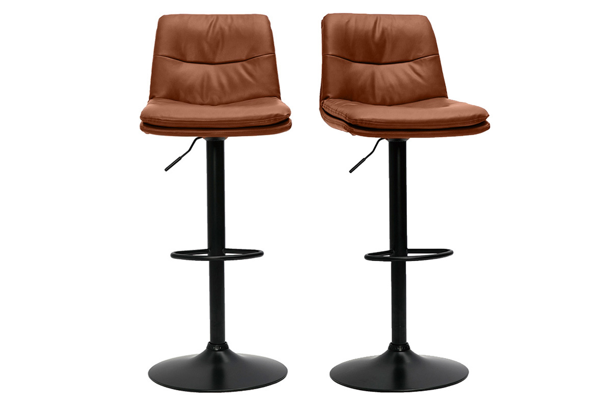 Sgabelli da bar regolabili in poliuretano marrone e metallo nero (set di 2) ZUCK