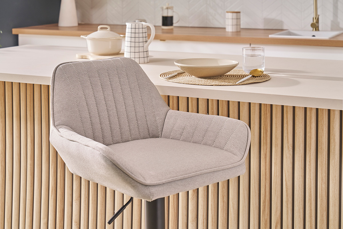 Sgabelli da bar regolabili in tessuto beige e metallo nero (set di 2) RONNIE