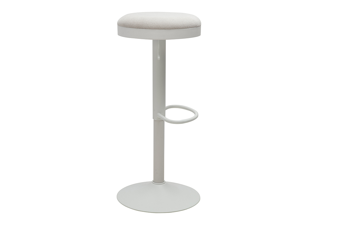 Sgabello da bar regolabile in tessuto chenille �cru e metallo bianco, vista laterale
