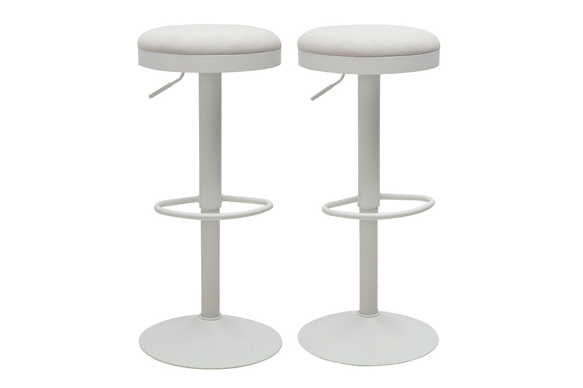 Sgabelli da bar regolabili in tessuto boucl� �cru e metallo (set da 2) THOR