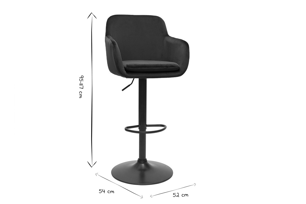 Sgabelli da bar regolabili in tessuto di velluto blu petrolio e metallo nero (set di 2) AMIKA