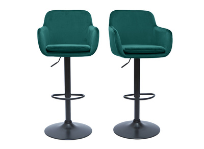 Sgabelli da bar regolabili in tessuto di velluto blu petrolio e metallo nero (set di 2) AMIKA