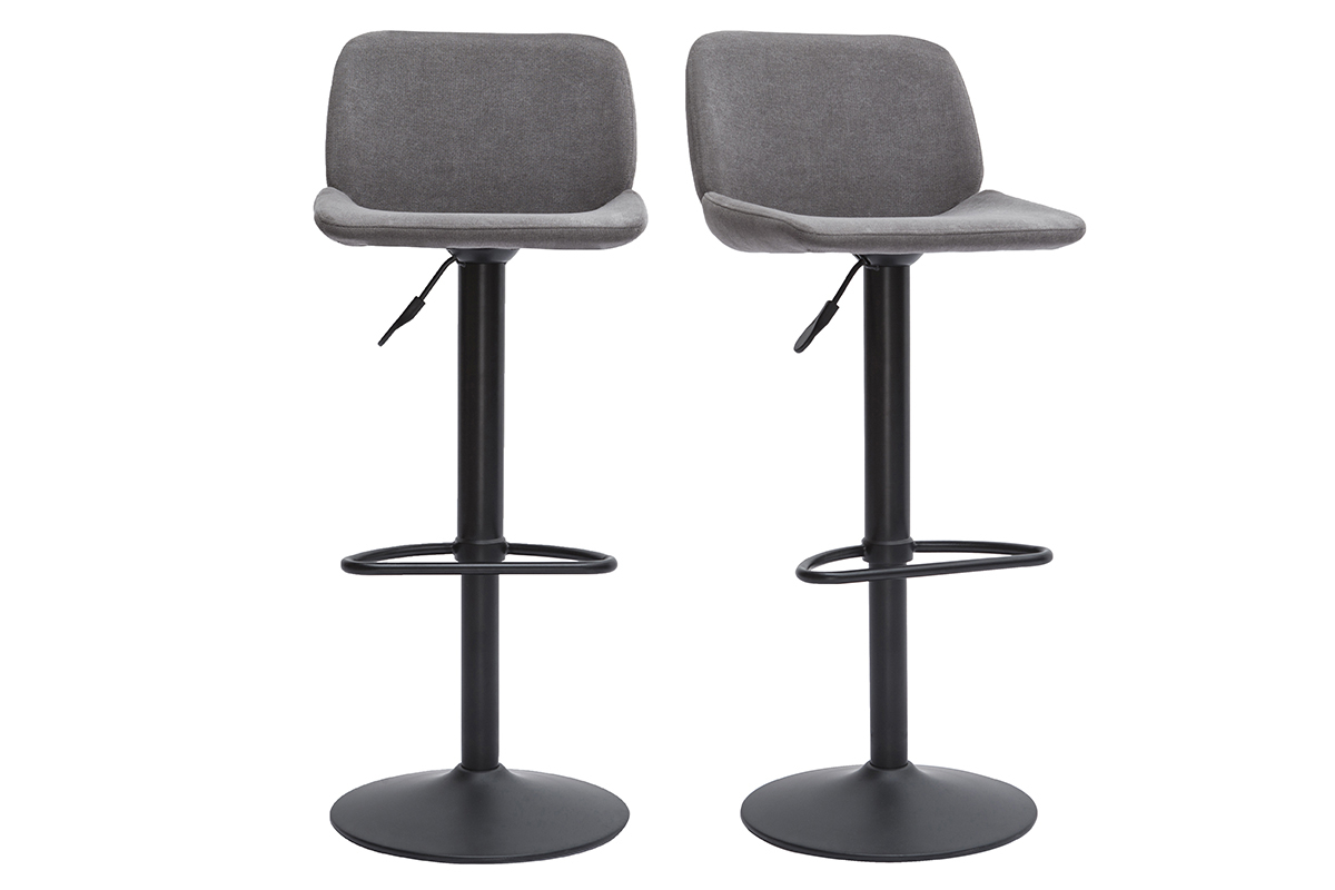 Sgabelli da bar regolabili in tessuto effetto velluto grigio e metallo nero (set di 2) KAOLY