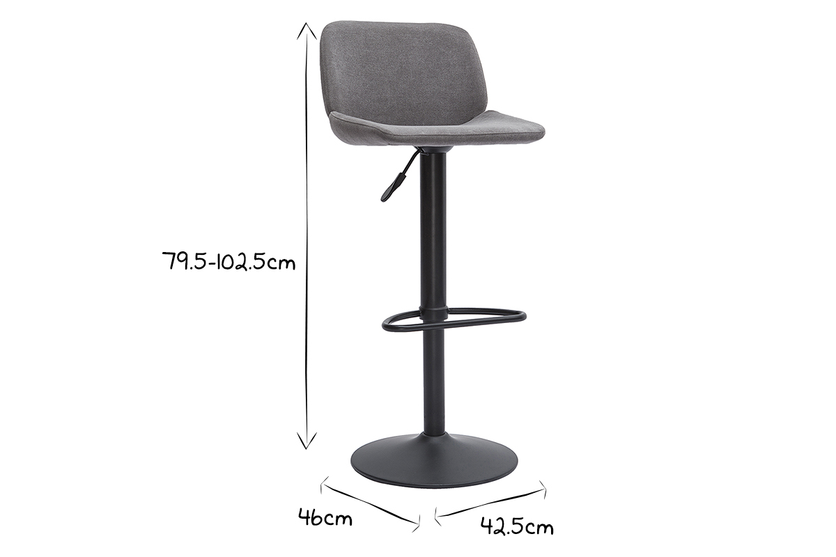 Sgabelli da bar regolabili in tessuto effetto velluto grigio e metallo nero (set di 2) KAOLY