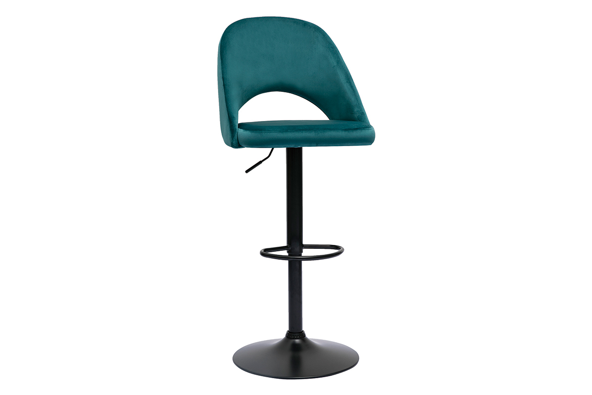 Sgabelli da bar regolabili in velluto blu petrolio e metallo nero (set di 2) COSETTE