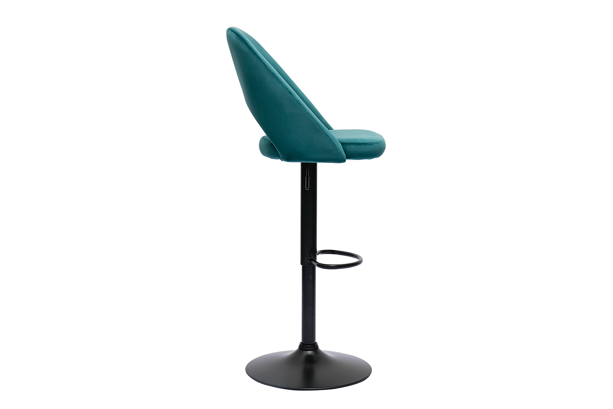 Sgabelli da bar regolabili in velluto blu petrolio e metallo nero (set di 2) COSETTE