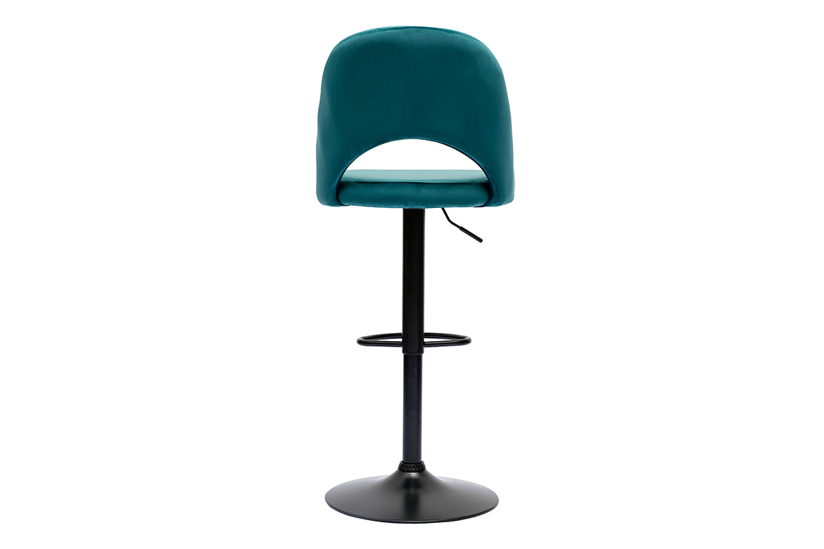 Sgabelli da bar regolabili in velluto blu petrolio e metallo nero (set di 2) COSETTE