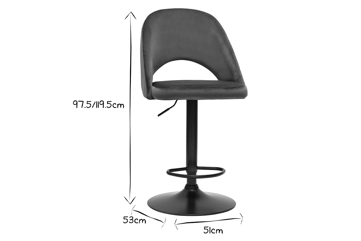 Sgabelli da bar regolabili in velluto blu petrolio e metallo nero (set di 2) COSETTE