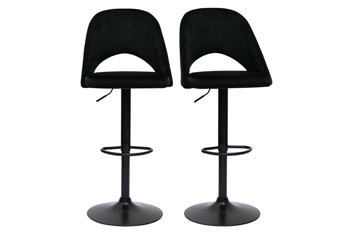 Sgabelli da bar regolabili in velluto nero e metallo nero (set di 2) COSETTE