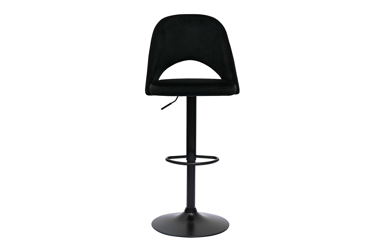 Sgabelli da bar regolabili in velluto nero e metallo nero (set di 2) COSETTE