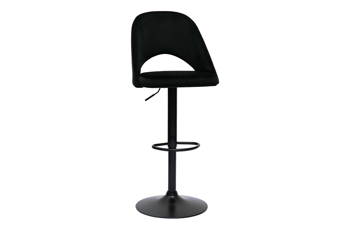 Sgabelli da bar regolabili in velluto nero e metallo nero (set di 2) COSETTE