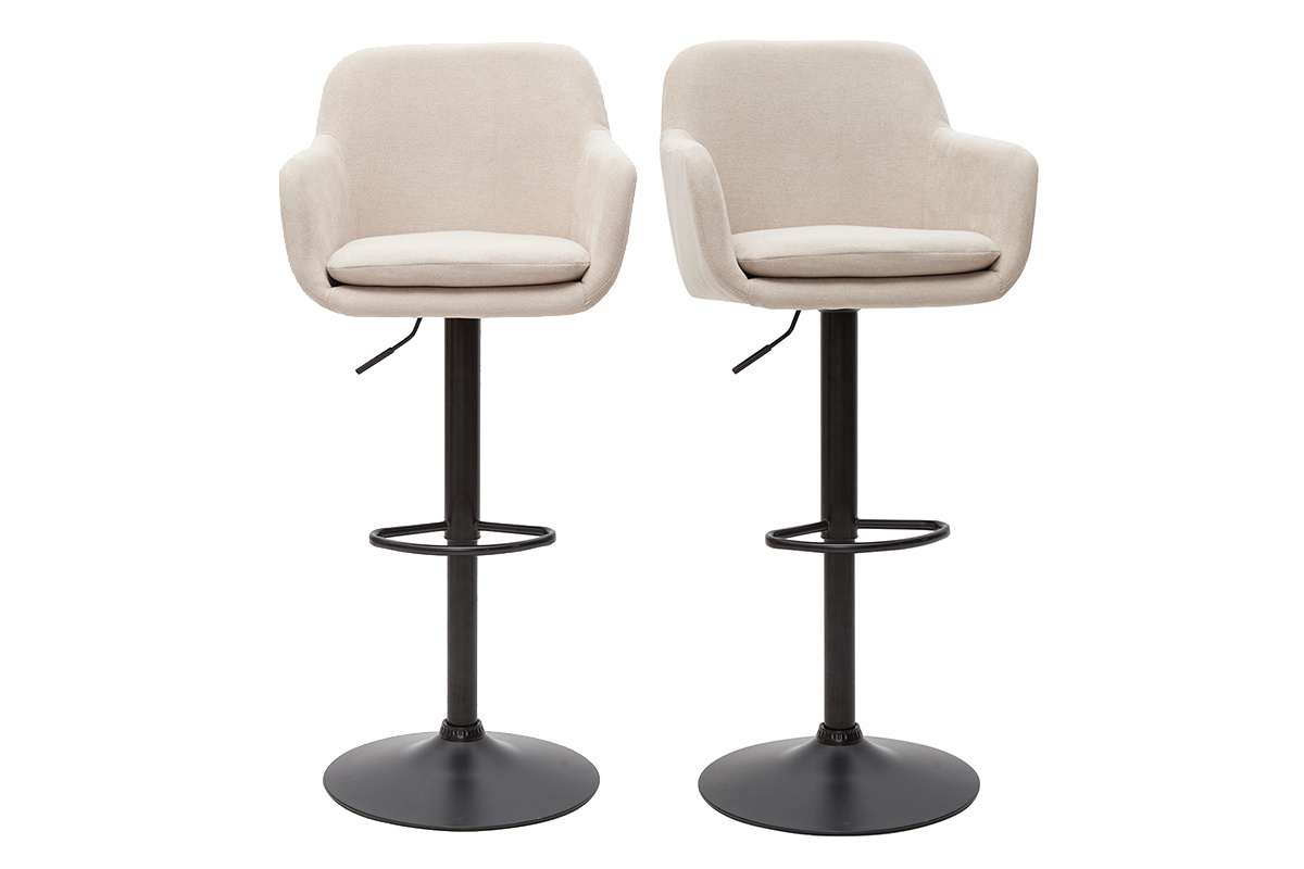 Sgabelli da bar regolabili tessuto effetto velluto beige e metallo (set di 2) AMIKA