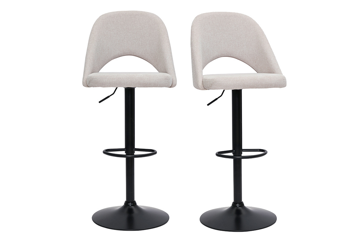 Sgabelli da bar regolabili tessuto effetto velluto testurizzato beige e metallo nero (set di 2) COSETTE