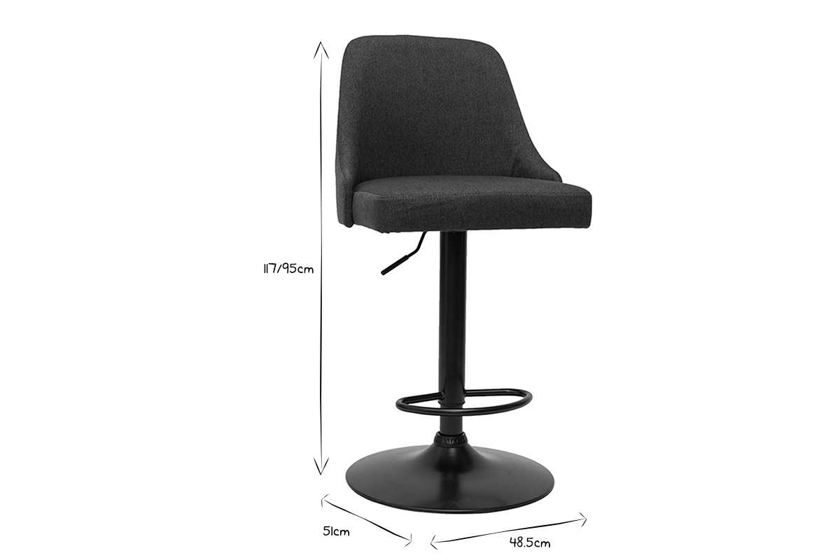Sgabelli da bar regolabili tessuto grigio scuro e metallo nero (set di 2) HASTA
