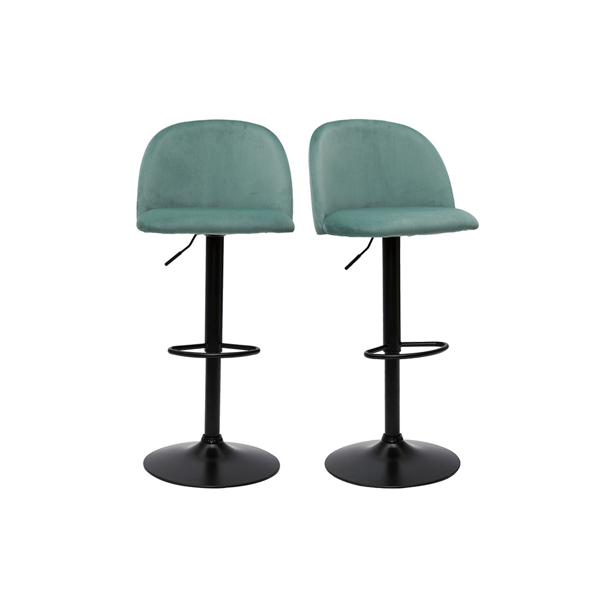 Sgabelli da bar regolabili velluto color acquamarina e metallo nero (set di 2) CELESTE