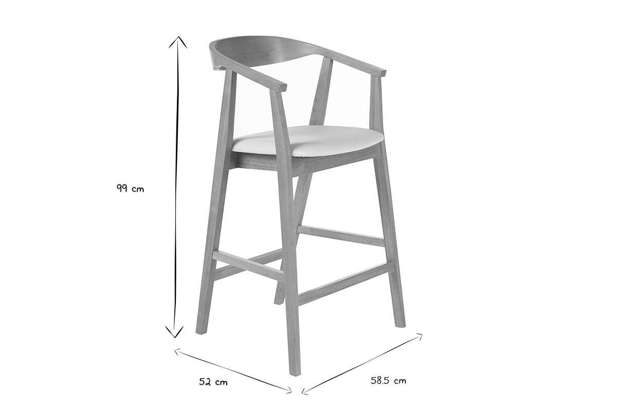 Dimensioni degli sgabelli da bar scandinavi BAHIA in bianco e nero, H99 cm, L58,5 cm, P52 cm.