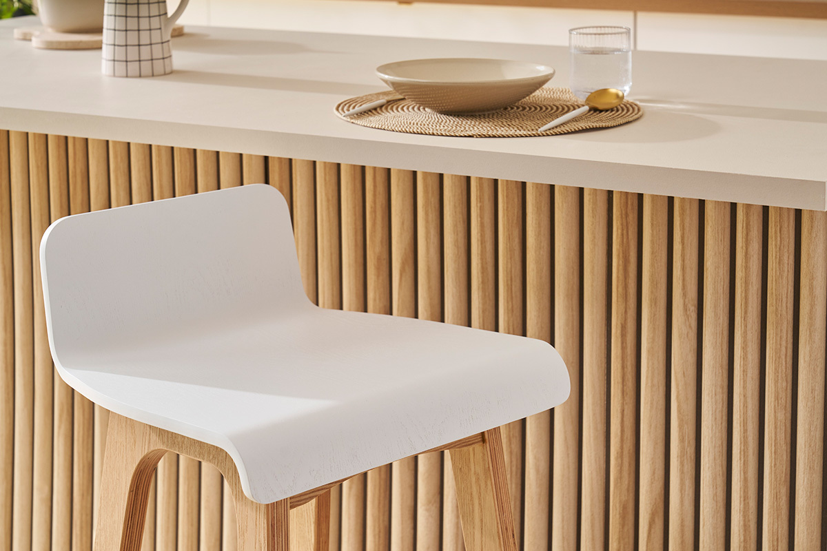Sgabelli da bar scandinavi bianco e legno chiaro H75 cm (set di 2) BALTIK
