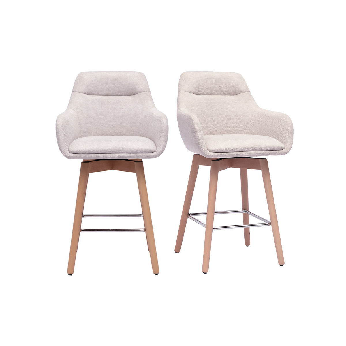 Sgabelli da bar scandinavi girevoli 360° in tessuto effetto velluto beige e legno chiaro H65 cm (set di 2) ALESS