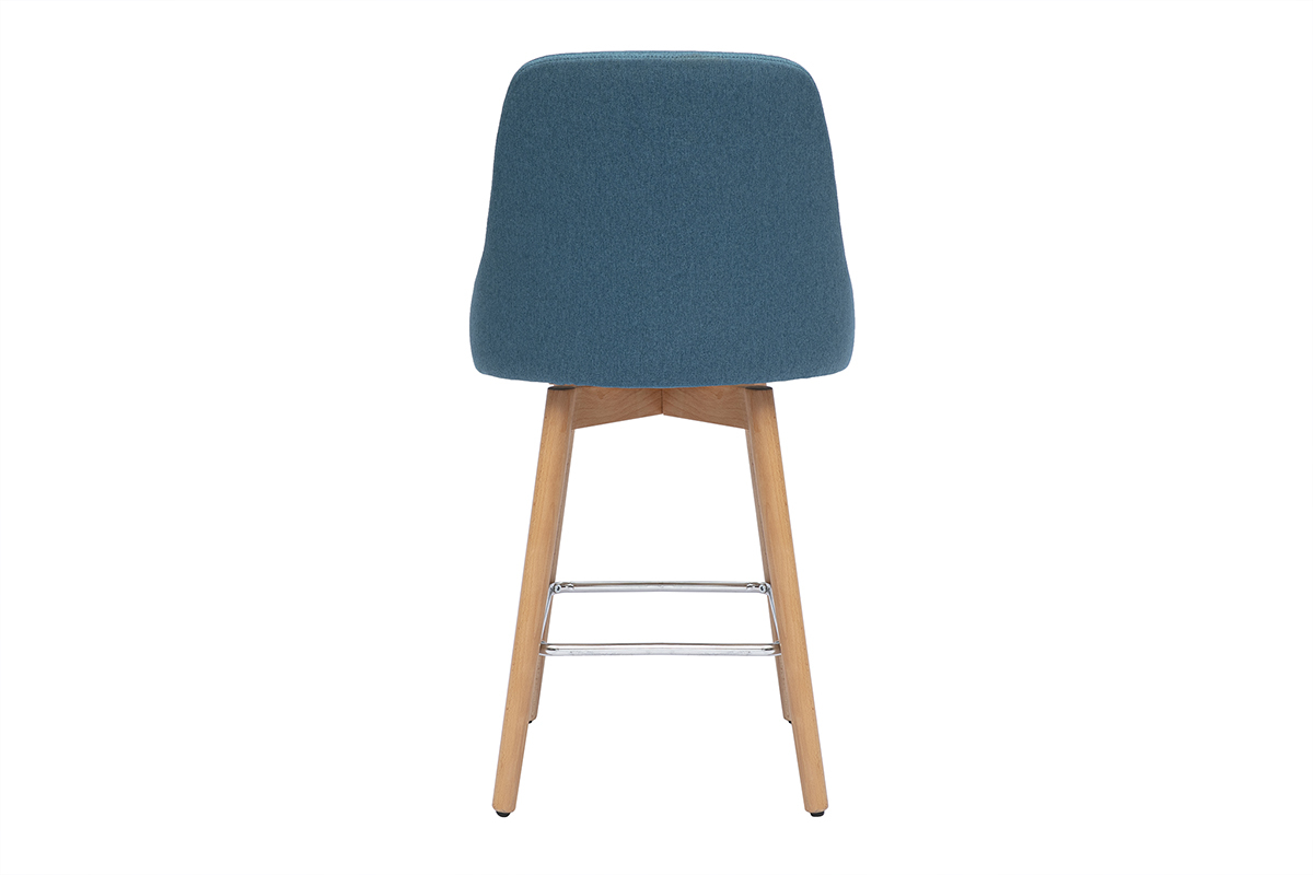 Sgabelli da bar scandinavi girevoli a 360 in tessuto blu petrolio e legno massello di faggio H65 cm (set di 2) HASTA