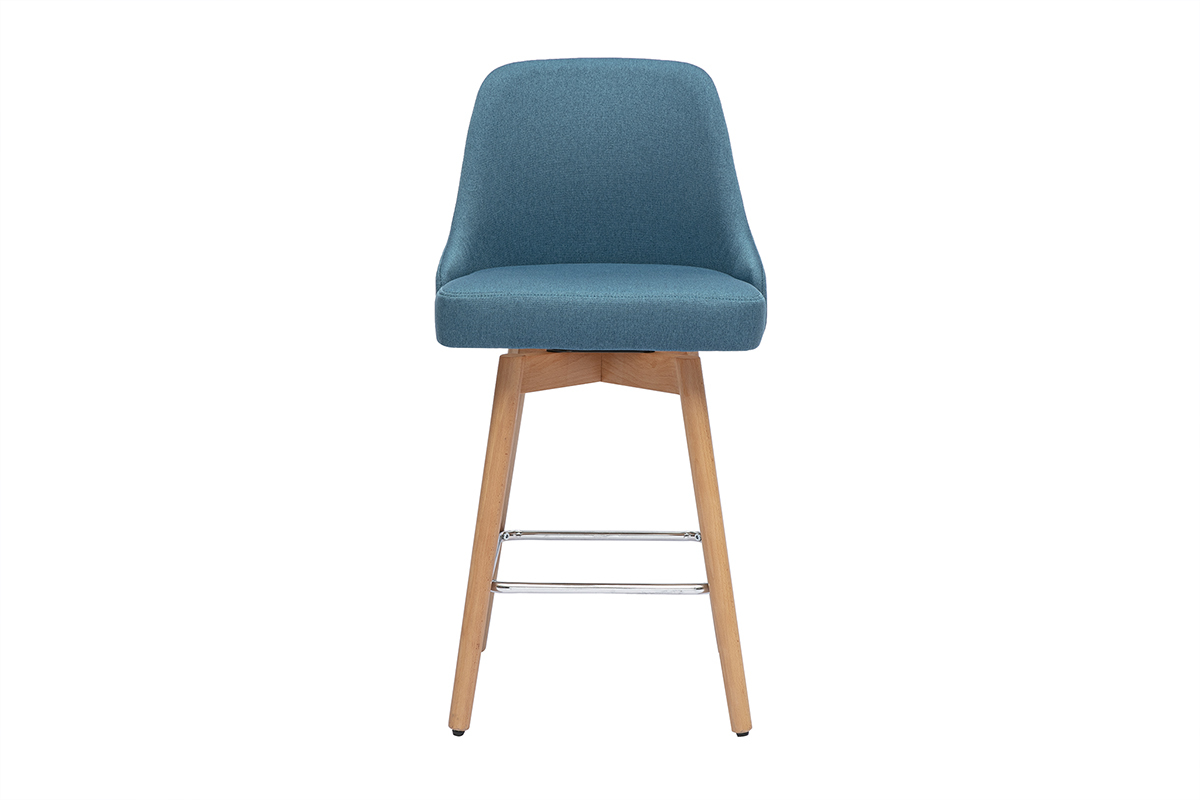 Sgabelli da bar scandinavi girevoli a 360 in tessuto blu petrolio e legno massello di faggio H65 cm (set di 2) HASTA