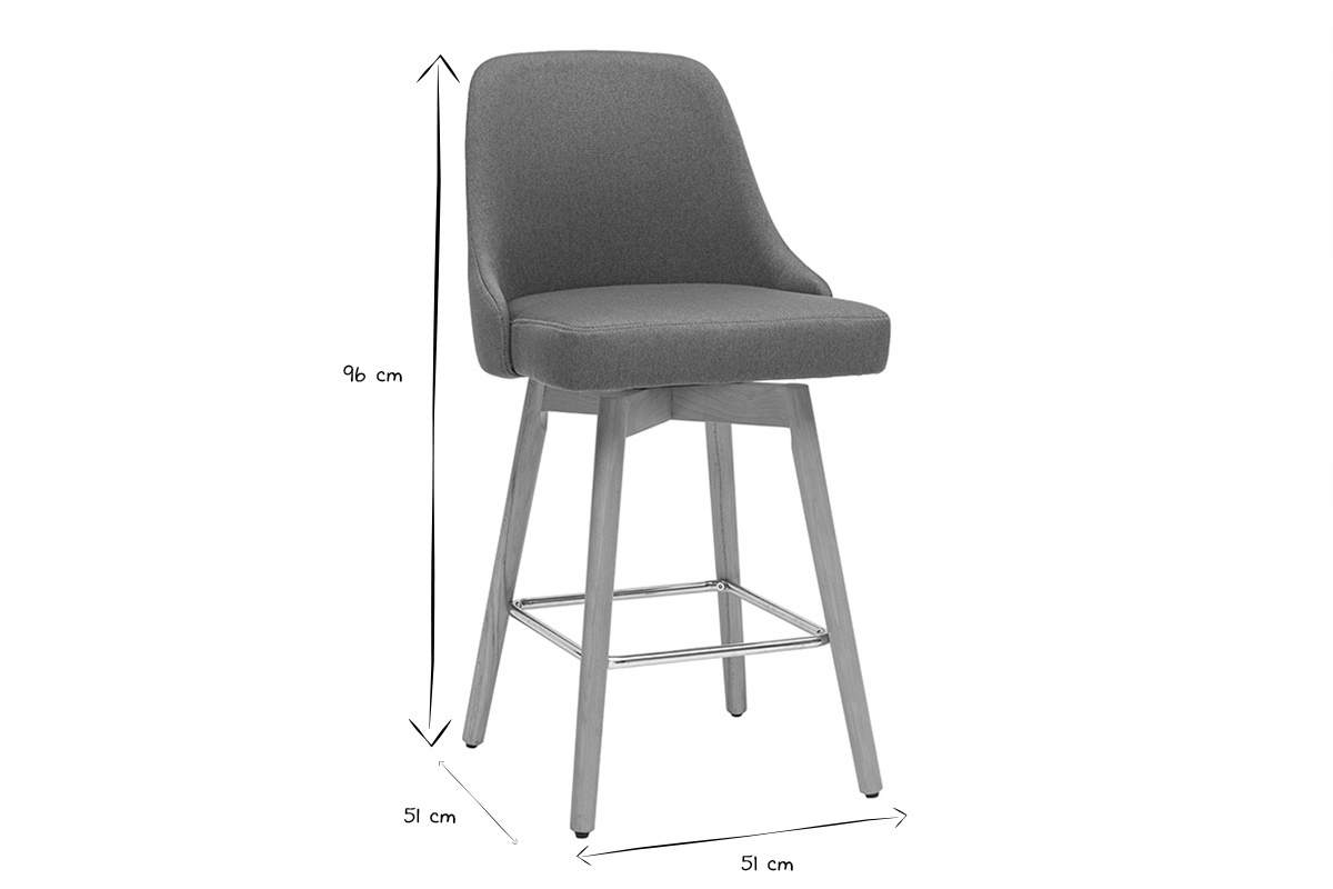 Sgabelli da bar scandinavi girevoli a 360 in tessuto blu petrolio e legno massello di faggio H65 cm (set di 2) HASTA