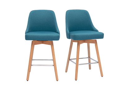 Sgabelli da bar scandinavi girevoli a 360° in tessuto blu petrolio e legno massello di faggio H65 cm (set di 2) HASTA