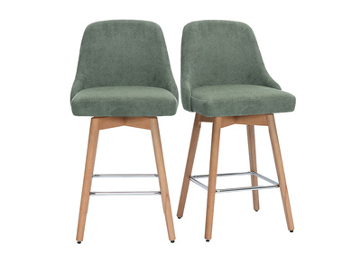 Sgabelli da bar scandinavi girevoli a 360° in tessuto ciniglia verde kaki e legno di faggio massiccio H65 cm (set di 2) HASTA