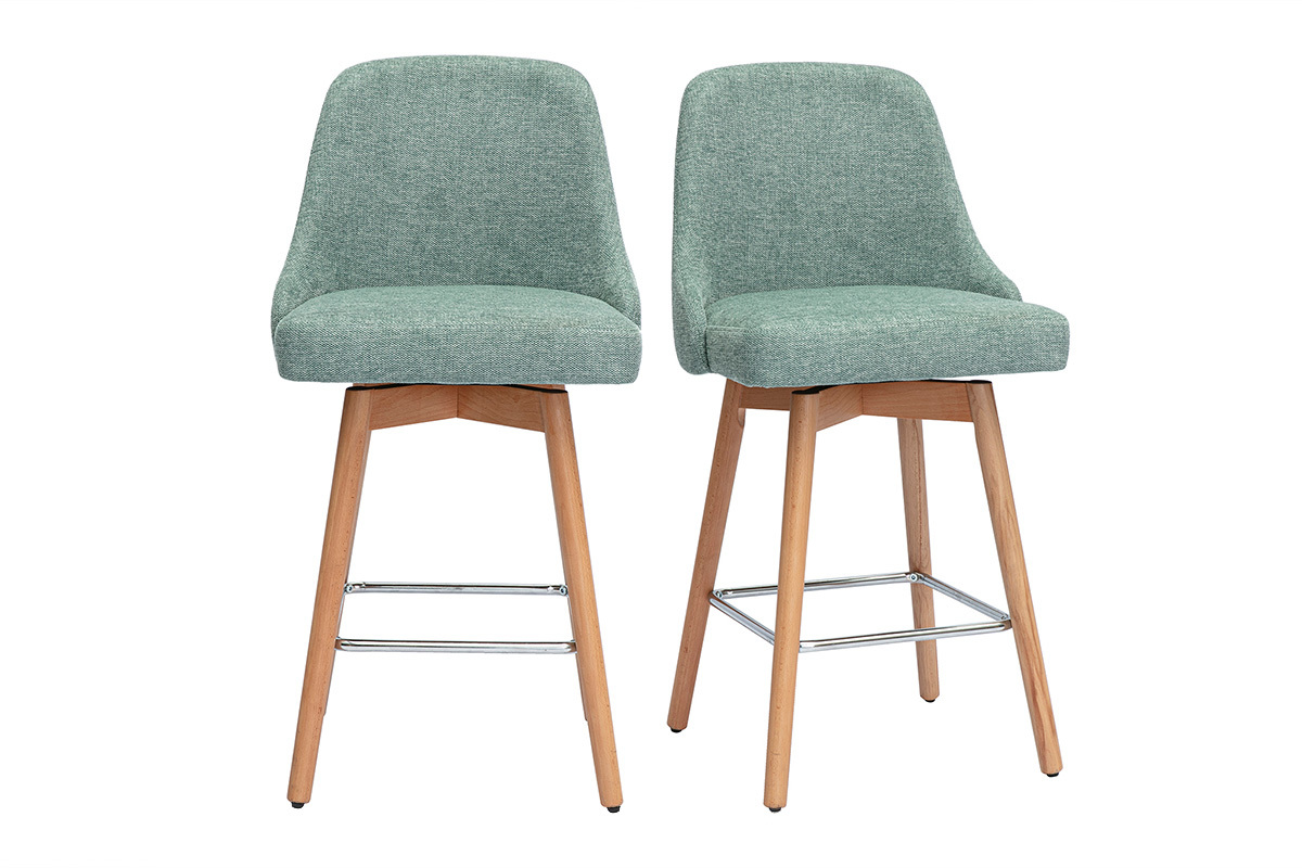 Sgabelli da bar scandinavi girevoli a 360 in tessuto effetto velluto cedro e legno massello di faggio H65 cm (set di 2) HASTA