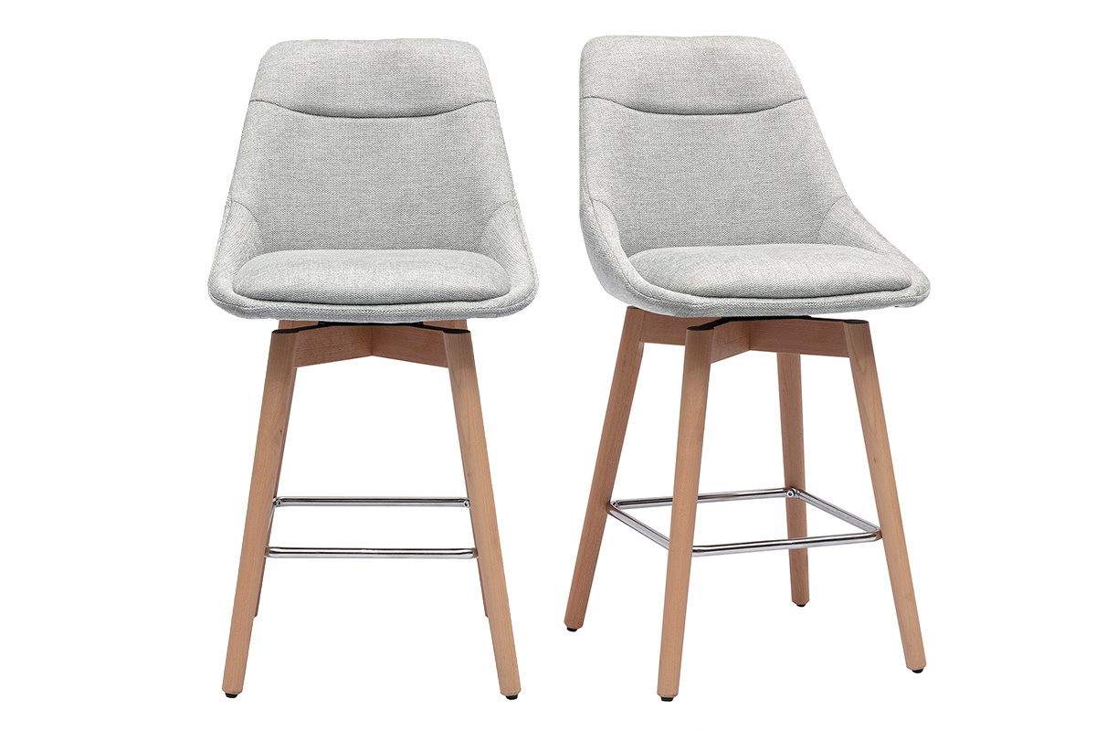 Sgabelli da bar scandinavi girevoli a 360 in tessuto effetto velluto grigio testurato e legno chiaro H65 cm (set di 2) ALESS