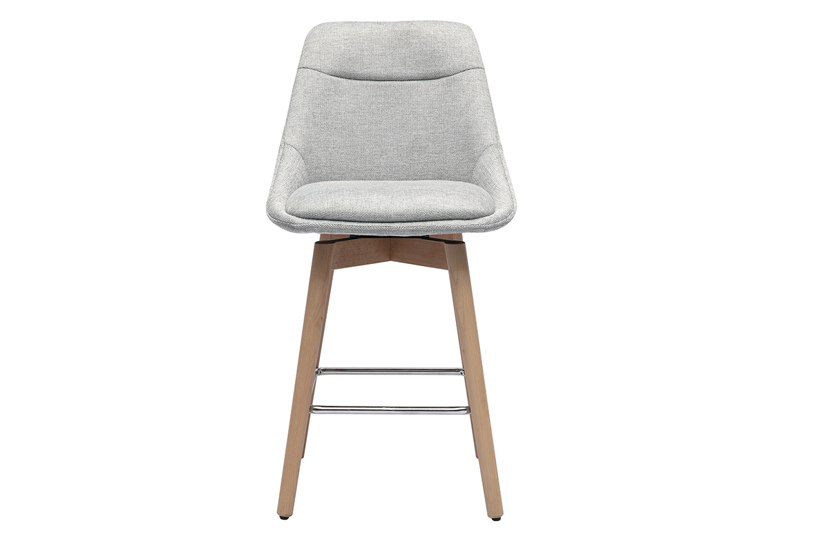 Sgabelli da bar scandinavi girevoli a 360 in tessuto effetto velluto grigio testurato e legno chiaro H65 cm (set di 2) ALESS