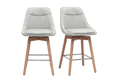 Sgabelli da bar scandinavi girevoli a 360° in tessuto effetto velluto grigio testurato e legno chiaro H65 cm (set di 2) ALESS