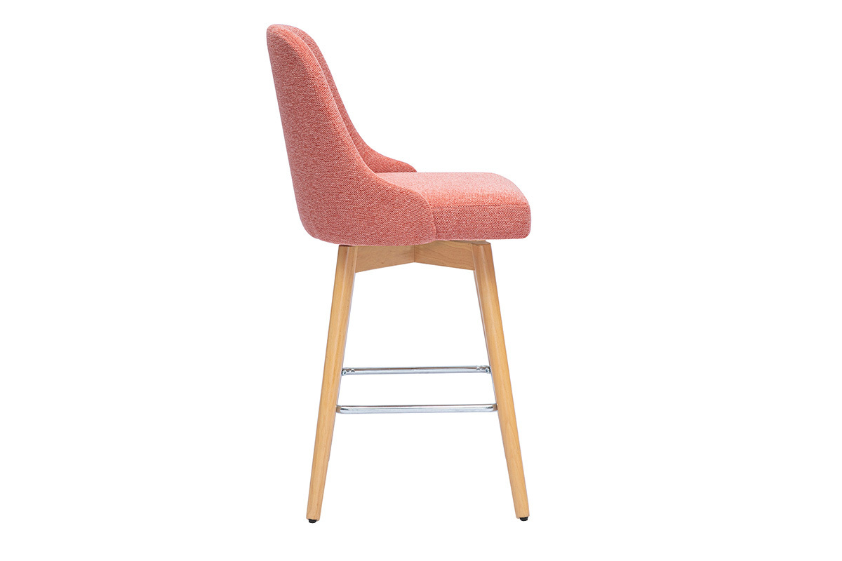 Sgabelli da bar scandinavi girevoli a 360 in tessuto effetto velluto testurizzato terracotta e legno massello di faggio H65 cm (set da 2) HASTA