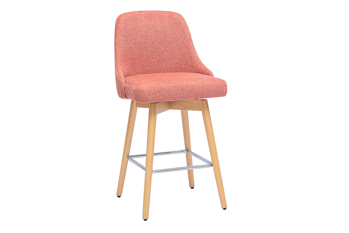 Sgabelli da bar scandinavi girevoli a 360 in tessuto effetto velluto testurizzato terracotta e legno massello di faggio H65 cm (set da 2) HASTA