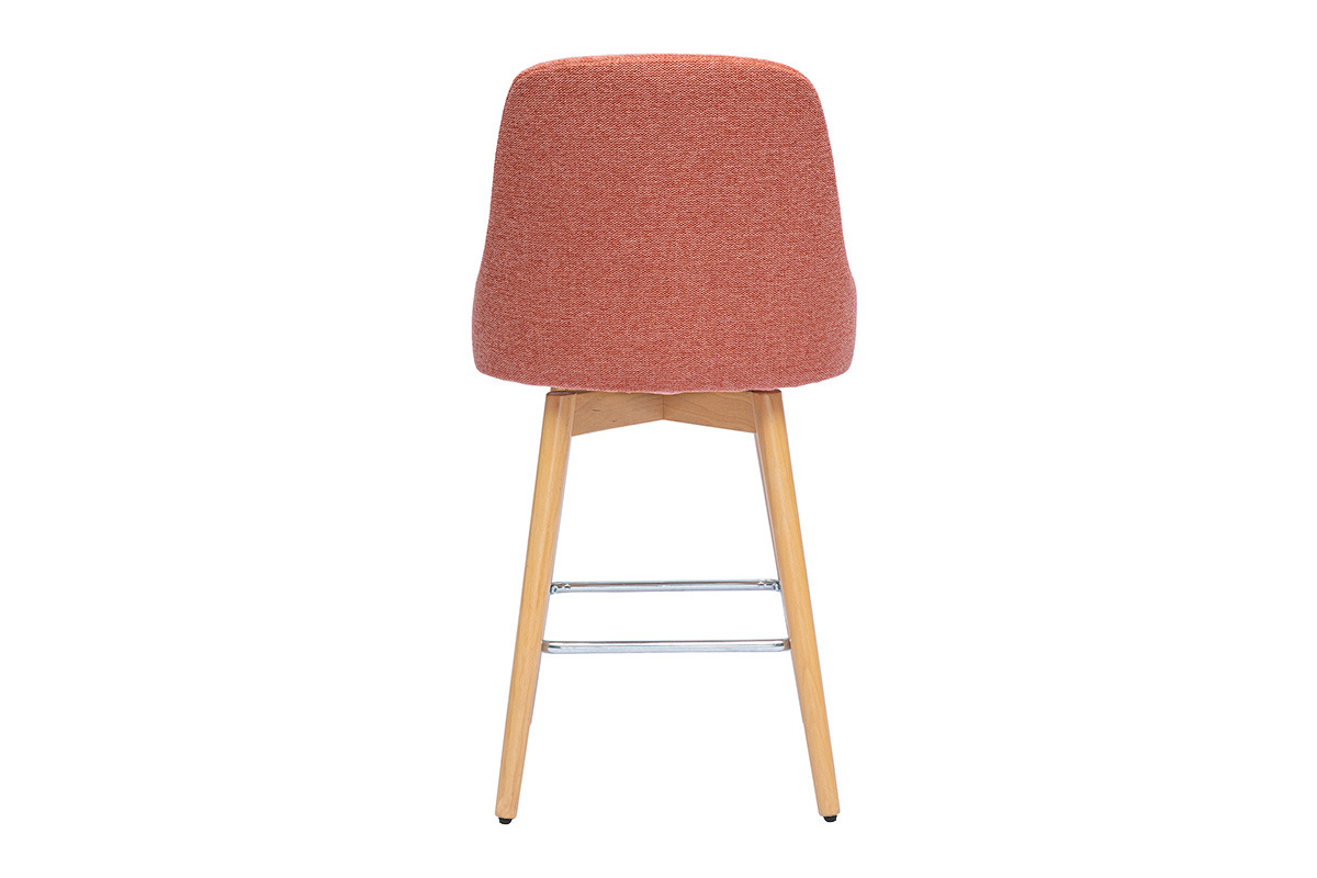 Sgabelli da bar scandinavi girevoli a 360 in tessuto effetto velluto testurizzato terracotta e legno massello di faggio H65 cm (set da 2) HASTA