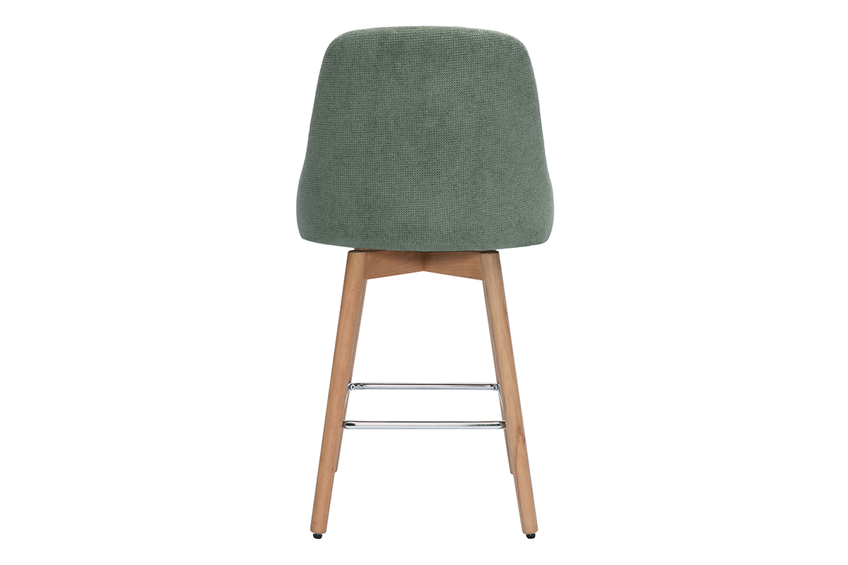 Sgabelli da bar scandinavi girevoli a 360 in tessuto effetto velluto verde kaki e legno di faggio massiccio H65 cm (set di 2) HASTA
