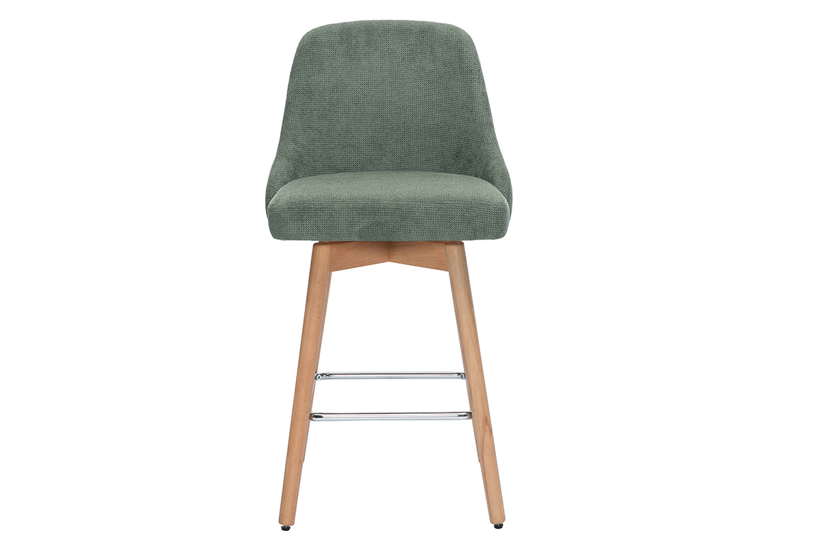 Sgabelli da bar scandinavi girevoli a 360 in tessuto effetto velluto verde kaki e legno di faggio massiccio H65 cm (set di 2) HASTA