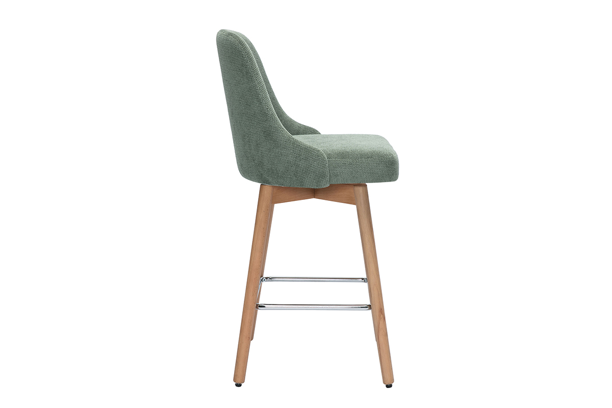 Sgabelli da bar scandinavi girevoli a 360 in tessuto effetto velluto verde kaki e legno di faggio massiccio H65 cm (set di 2) HASTA
