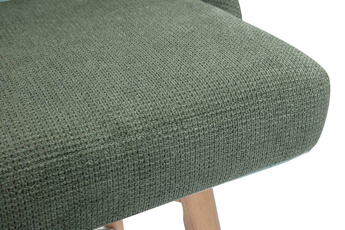 Sgabelli da bar scandinavi girevoli a 360 in tessuto effetto velluto verde kaki e legno di faggio massiccio H65 cm (set di 2) HASTA