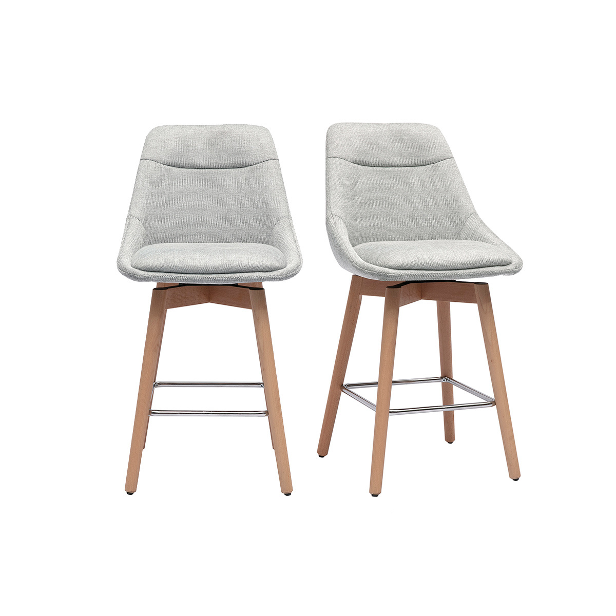 Sgabelli da bar scandinavi girevoli a 360° in tessuto effetto velluto grigio testurato e legno chiaro H65 cm (set di 2) ALESS