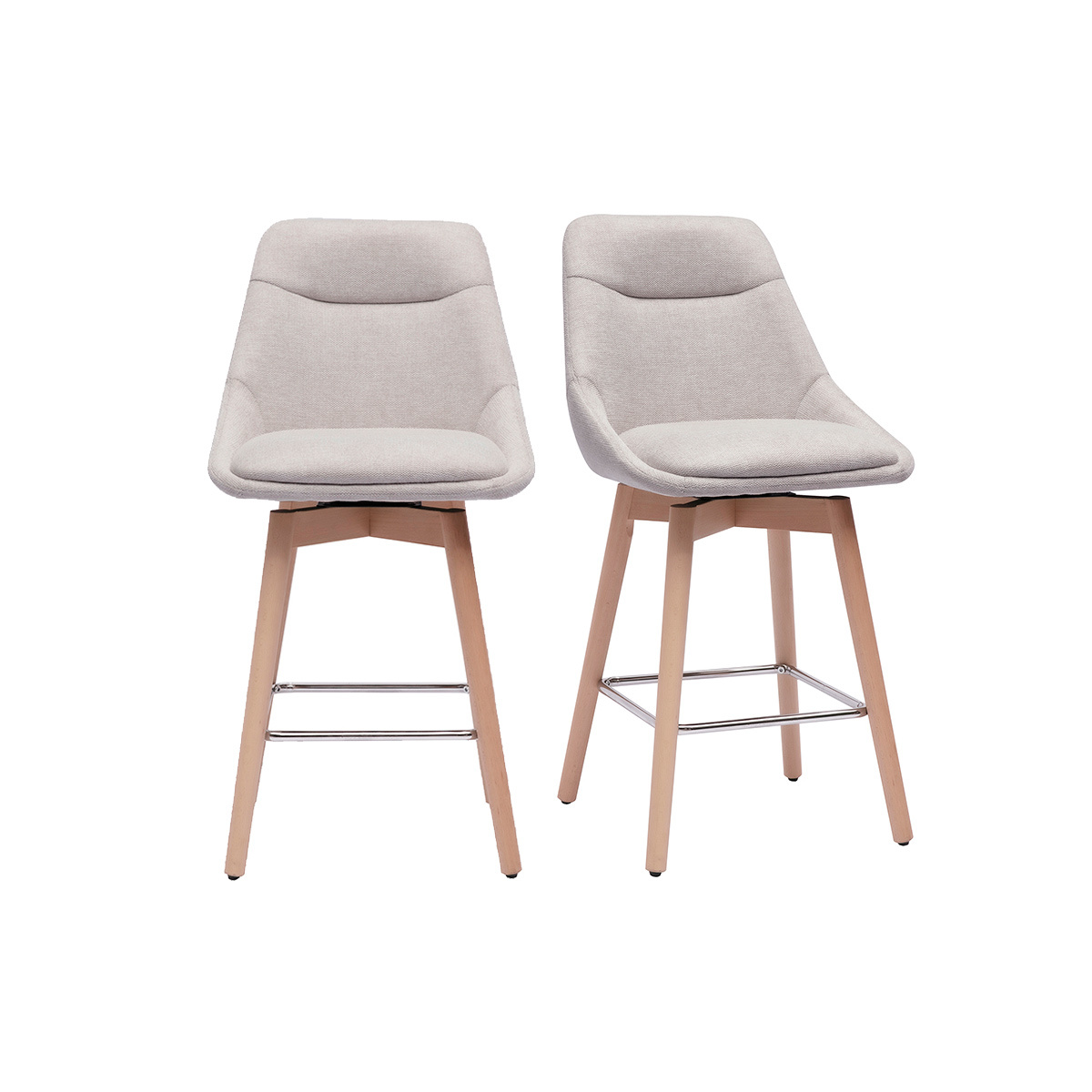 Sgabelli da bar scandinavi girevoli a 360° in tessuto effetto velluto testurato beige e legno chiaro H65 cm (set di 2) ALESS