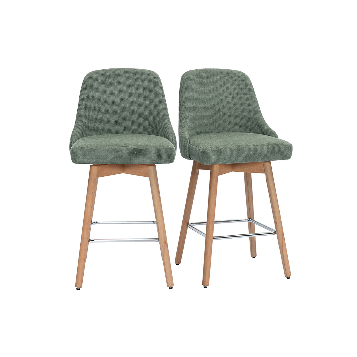 Sgabelli da bar scandinavi girevoli a 360° in tessuto effetto velluto verde kaki e legno di faggio massiccio H65 cm (set di 2) HASTA