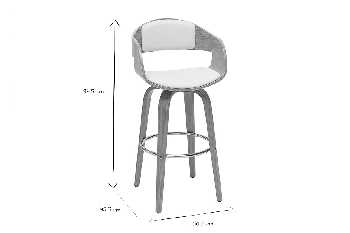 Sgabello da bar scandinavo nero e bianco con dimensioni: 96,5 cm altezza, 50,5 cm larghezza, 45,5 cm profondit�.