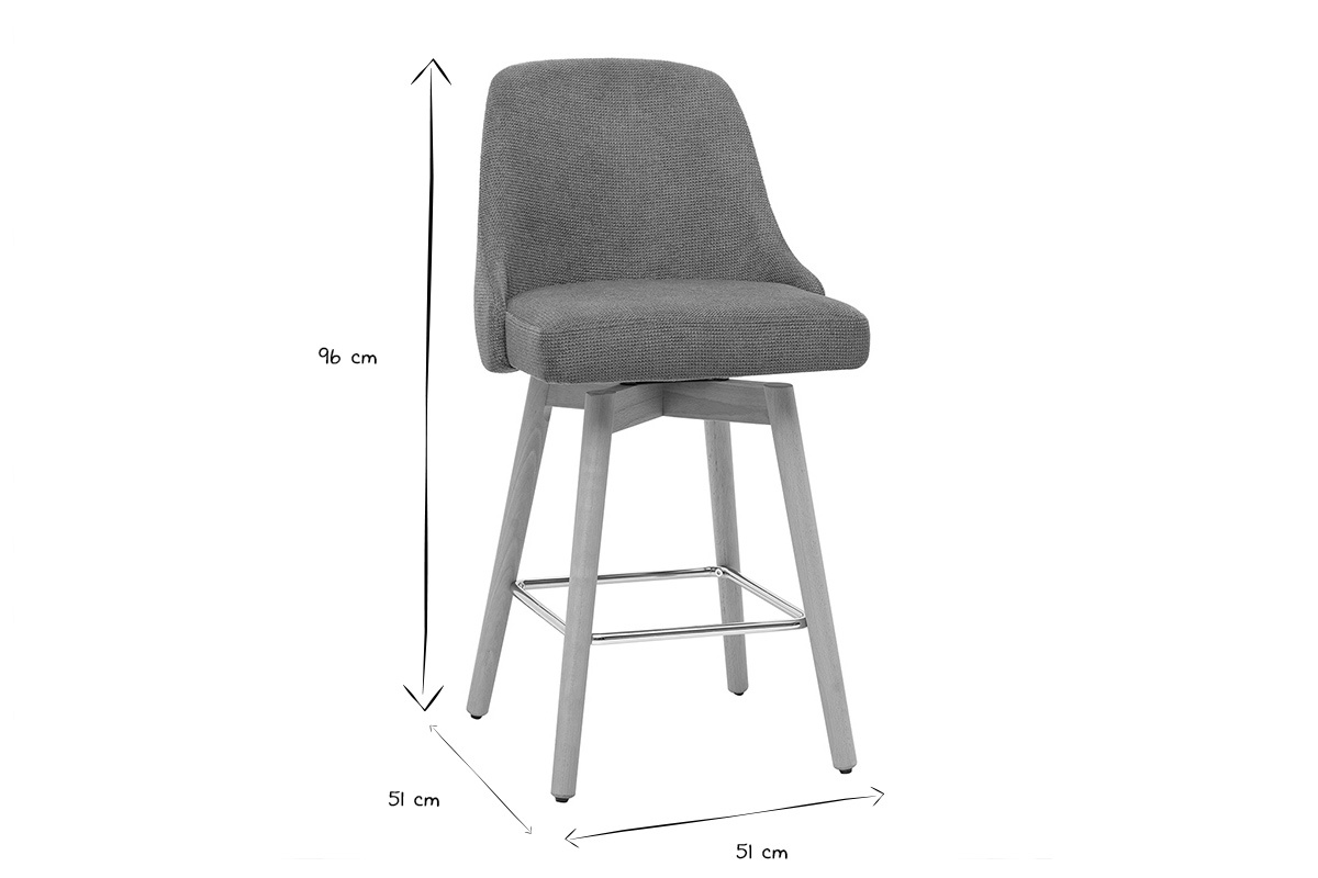 Dimensioni degli sgabelli da bar HASTA: H96 cm, L51 cm, P51 cm in bianco e nero.
