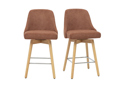 Sgabelli da bar scandinavi girevoli a 360&deg; in tessuto boucl&eacute; color terra bruciata e legno di faggio massello H65 cm (lotto da 2) HASTA