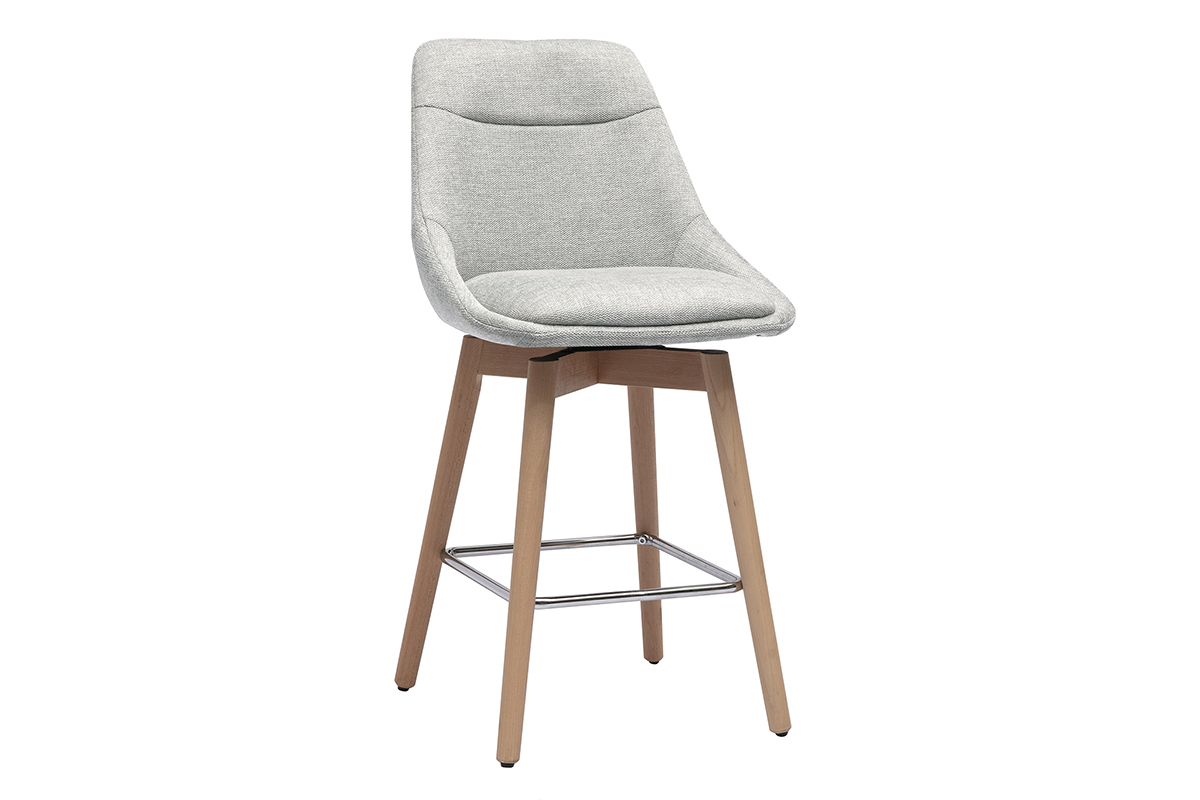 Sgabelli da bar scandinavi girevoli a 360� in tessuto effetto velluto grigio testurato e legno chiaro H65 cm (set di 2) ALESS