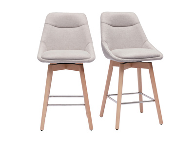 Sgabelli da bar scandinavi girevoli a 360&deg; in tessuto effetto velluto testurato beige e legno chiaro H65 cm (set di 2) ALESS